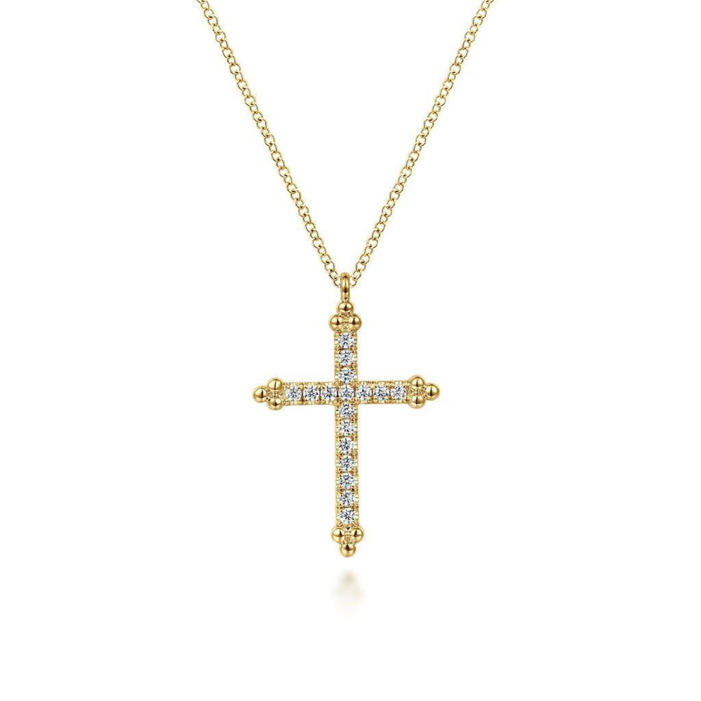 Gabriel & Co 14K Yellow Gold Bujukan Diamond Cross Pendant Necklace NK7180Y45JJ