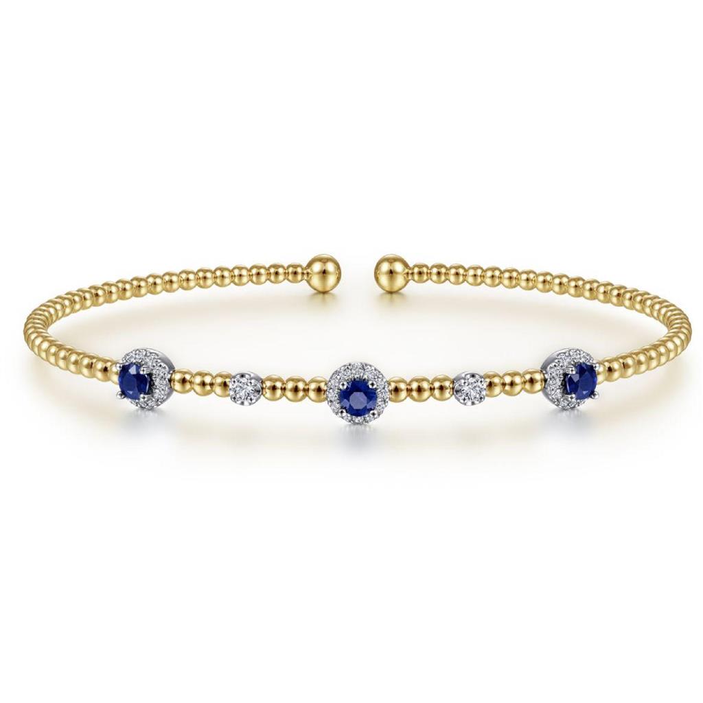 Gabriel & Co 14K Yellow & White Gold Bujukan Sapphire Diamond Bangle BG4438-65M45SA