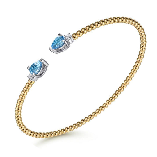 Gabriel & Co 14K Two Tone Blue Topaz and Diamond Bujukan Bangle BG4718-62M45BT