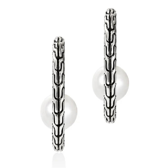 John Hardy Sterling Silver Freshwater Pearl Hoop Earrings EB987271