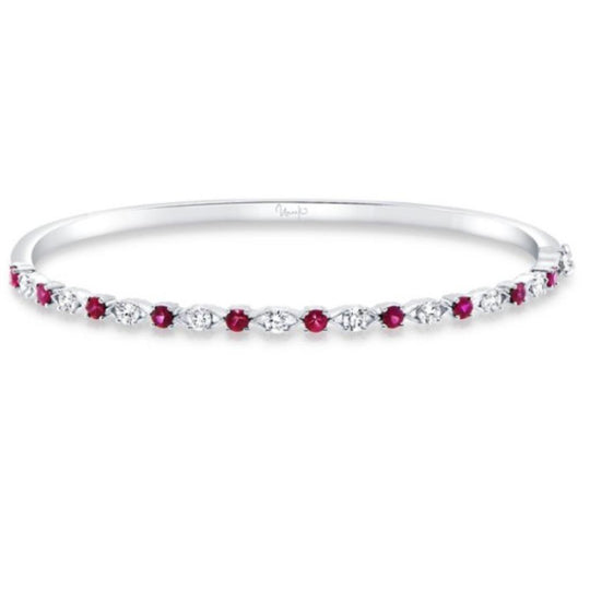 Uneek 18K White Gold Alternating Ruby and Diamond Bangle LVBARI310WR