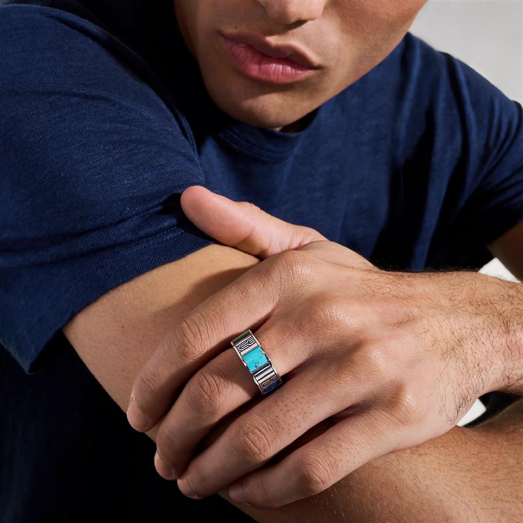 John Hardy Sterling Silver Turquoise, Malachite, and Chrysocolla Ring RMS988021TQMHX7
