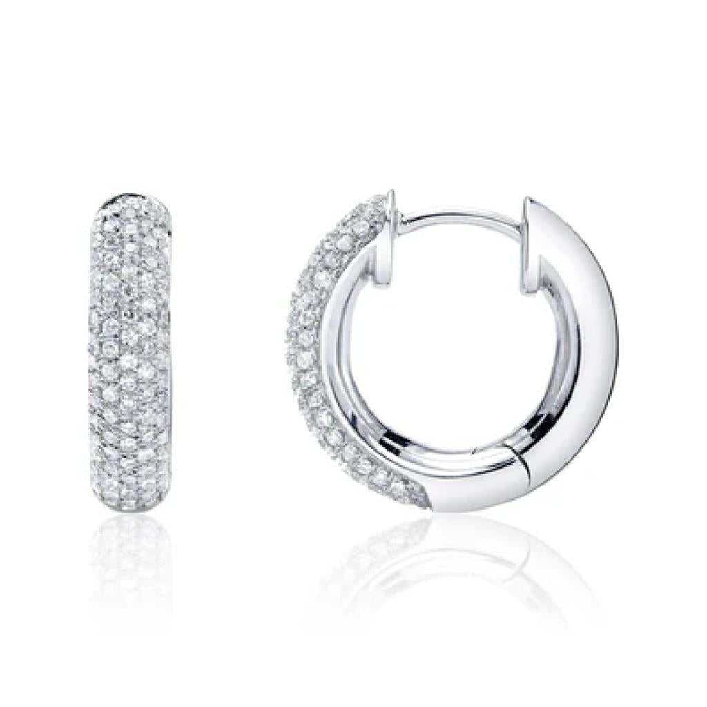 Shy Creation 14K White Gold Pave Diamond Hoop Earrings SC22009383VD0.60