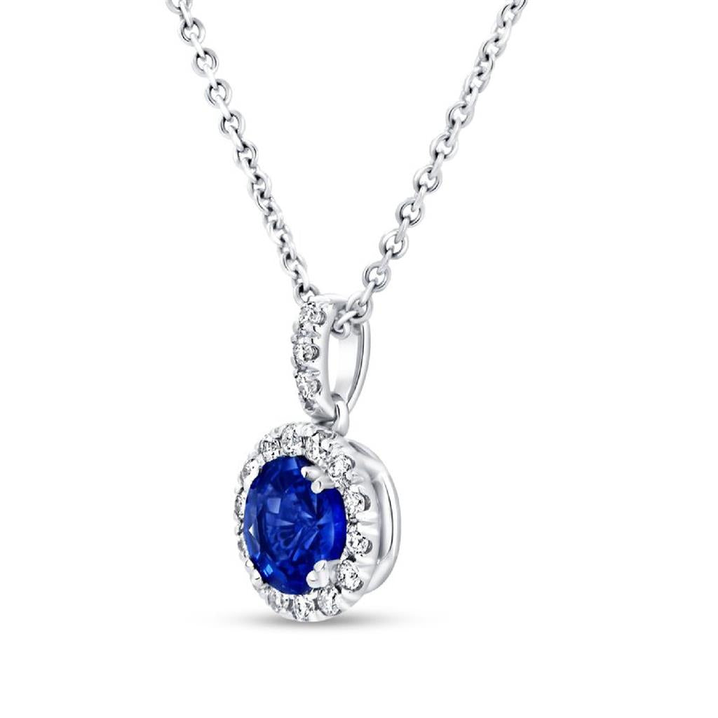 Uneek 14K White Gold Blue Sapphire Diamond Halo Pendant Necklace LVN924BS-5.0RD