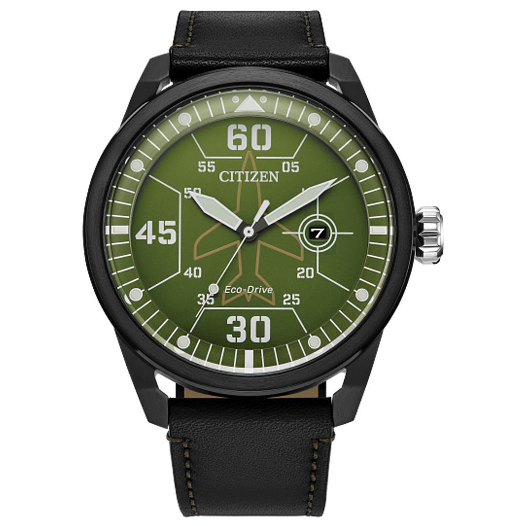 Citizen Gents Black Avion Eco Drive Green Face Watch AW1735-03X