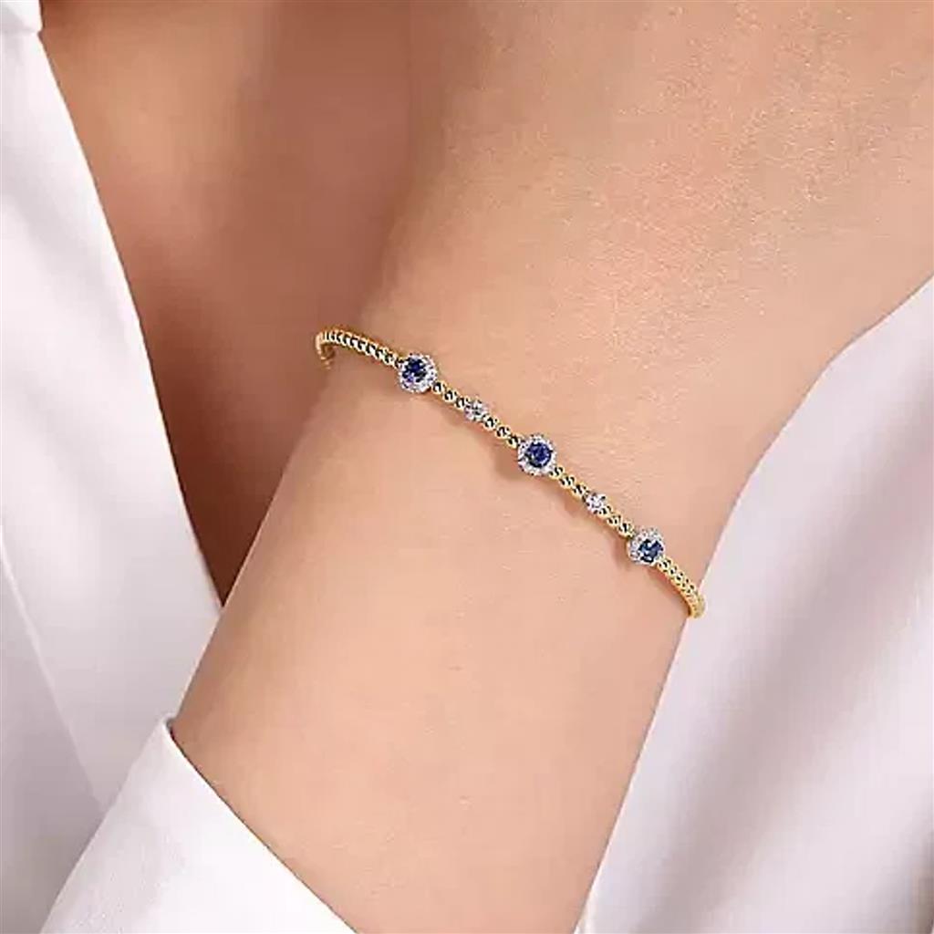 Gabriel & Co 14K Yellow & White Gold Bujukan Sapphire Diamond Bangle BG4438-65M45SA