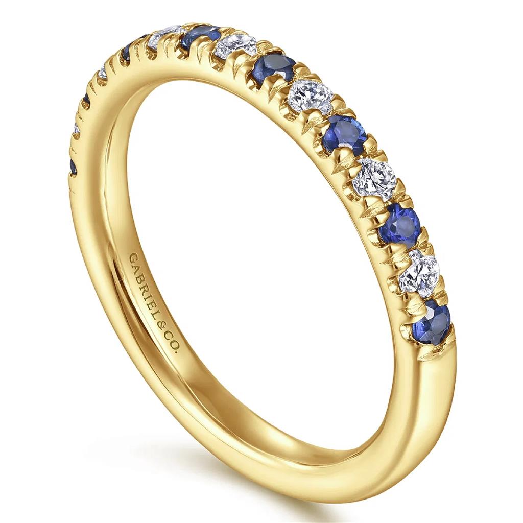 Gabriel & Co 14K Yellow Gold Alternating Diamond and Blue Sapphire Band AN14190Y44SA