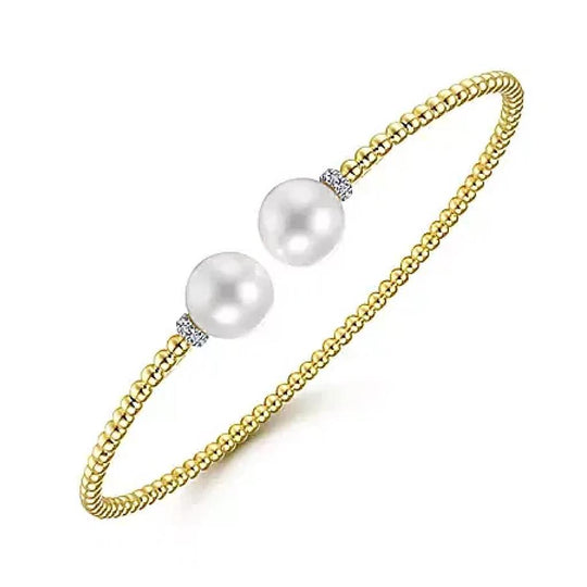 Gabriel & Co 14K Yellow Gold Bujukan Diamond and Pearl Split Bangle BG4247-62Y45PL