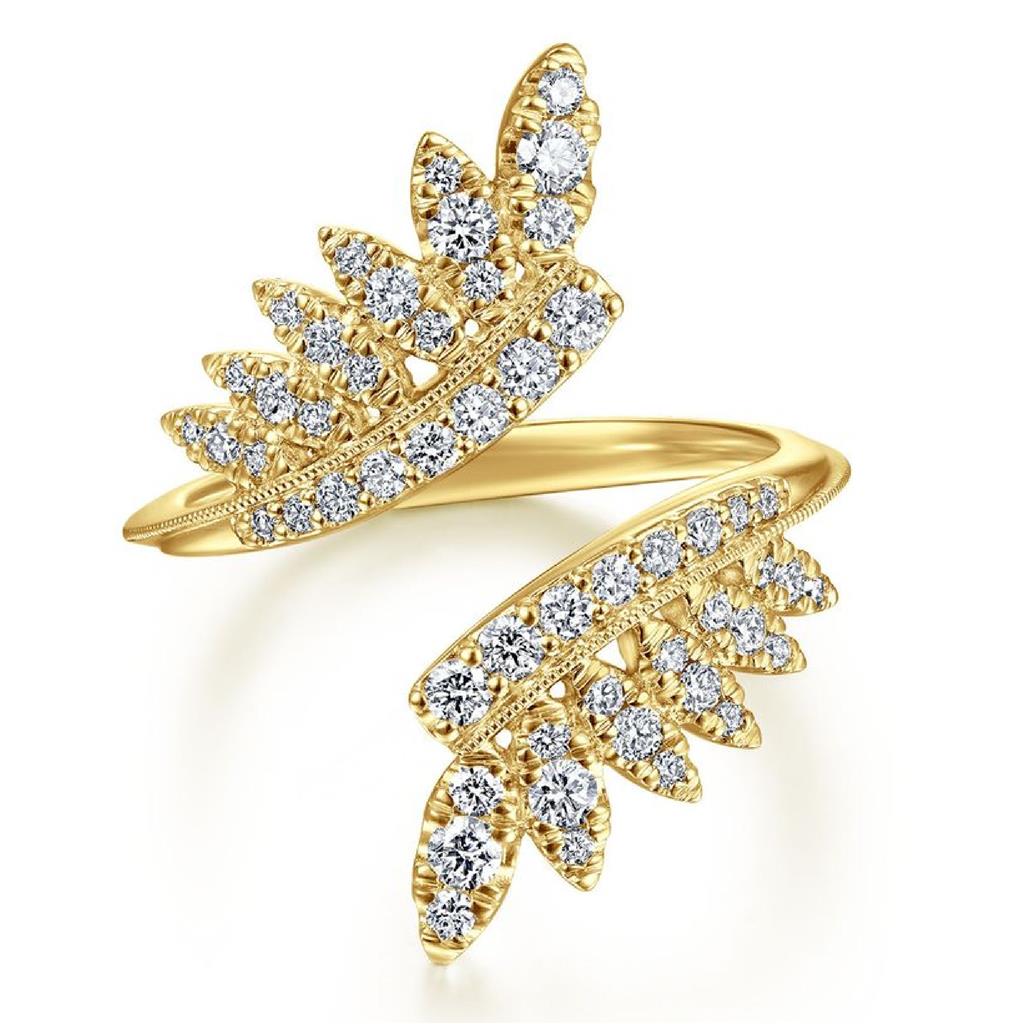Gabriel & Co 14K Yellow Gold Diamond Leaf Bypass Ring LR52014Y45JJ