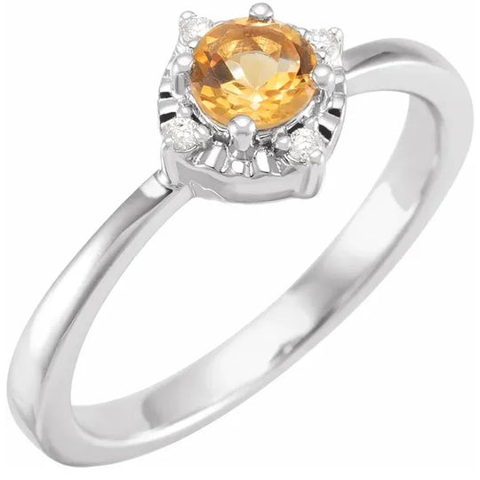 Sterling Silver Citrine Diamond Accented Ring 653715:143:P