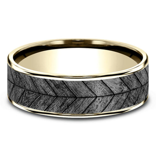 Benchmark 14K Yellow Gold & Tantalum Chevron Wood Pattern Band CFT6075177GTA14KY10