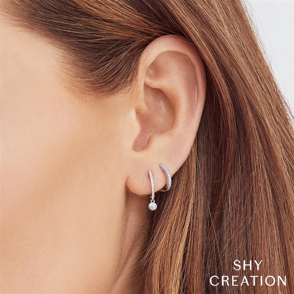 Shy Creation 14K White Gold Diamond Huggie Earrings SC22003982