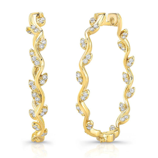 Uneek 14K Yellow Gold Floral Diamond Hoop Earrings LVEWA2862Y