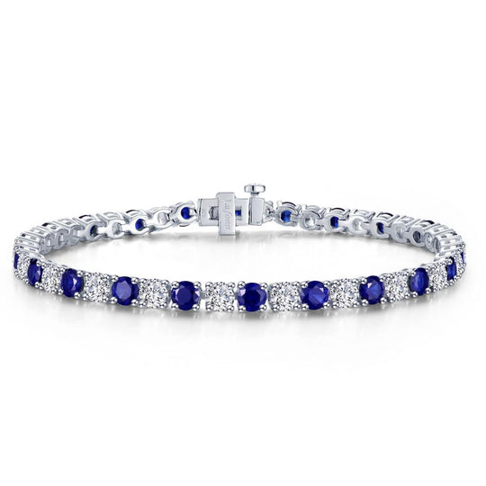 Lafonn Sterling Silver Platinum Plated Classic Alternating Lab Grown Blue Sapphire and Simulated Diamond Tennis Bracelet SYB003SP72