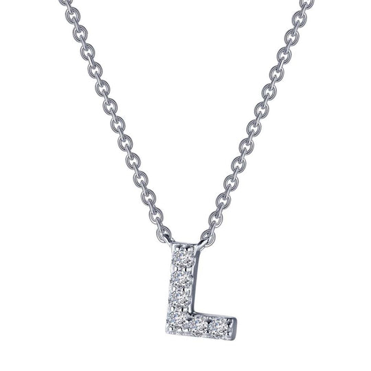 Lafonn Sterling Silver Platinum Plated Letter "L" Simulated Diamond Necklace 9N092CLP20