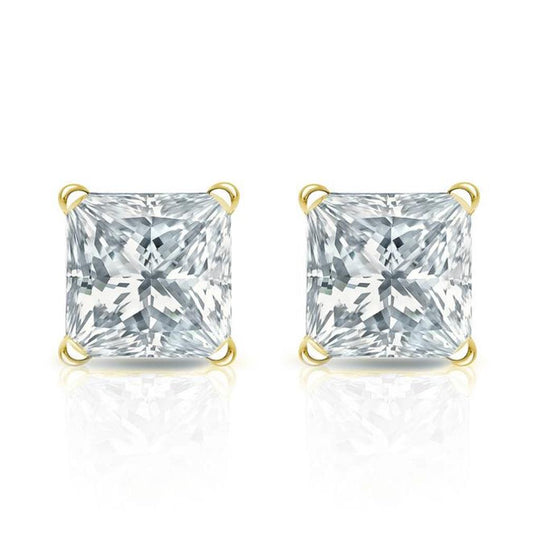 14K Yellow 4 Prong Princess Cut 1.20ct Diamond Studs EP120-001