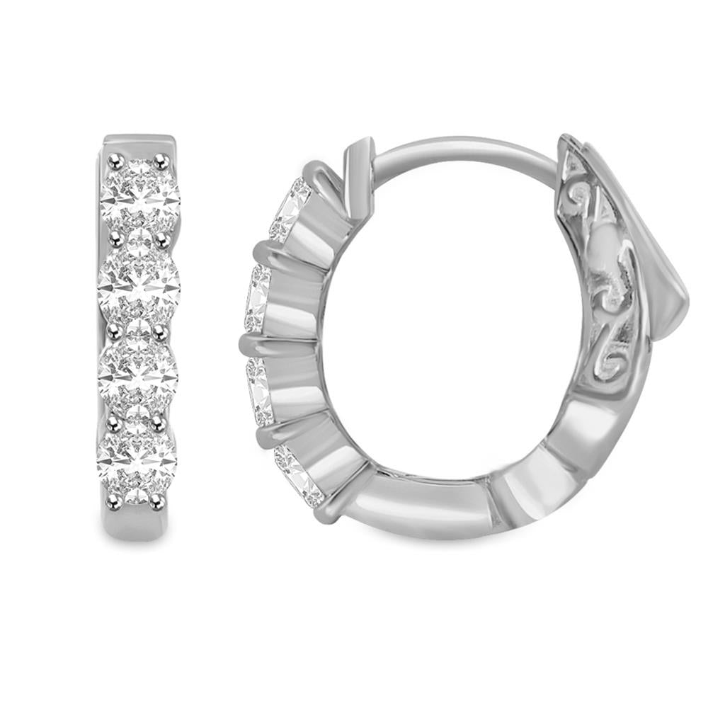 14K White Gold Oval Diamond Hoop Earrings EG100XVB08-4W-LZQ