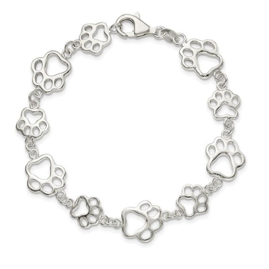 Sterling Silver Paw Print Link Bracelet QA69-7.5