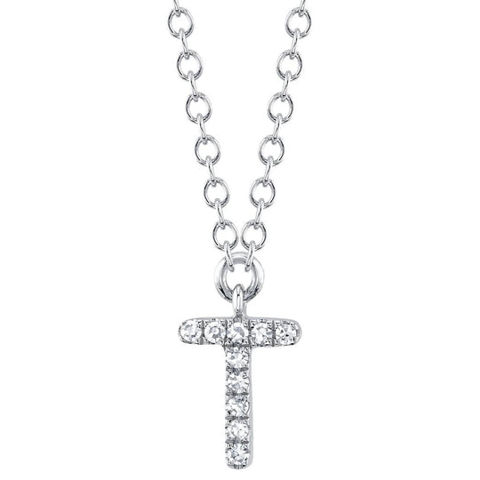 Shy Creation 14K White Gold Diamond "T" Initial Necklace SC55007903-T