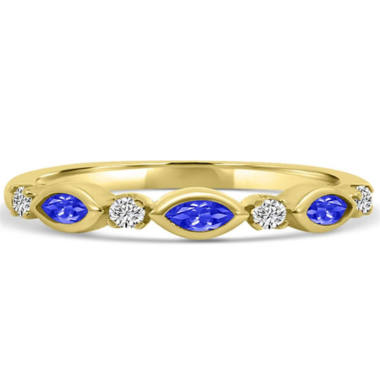 10K Yellow Gold Alternating Marquise Blue Sapphire & Round Diamond Band M13R2353V0911-SP