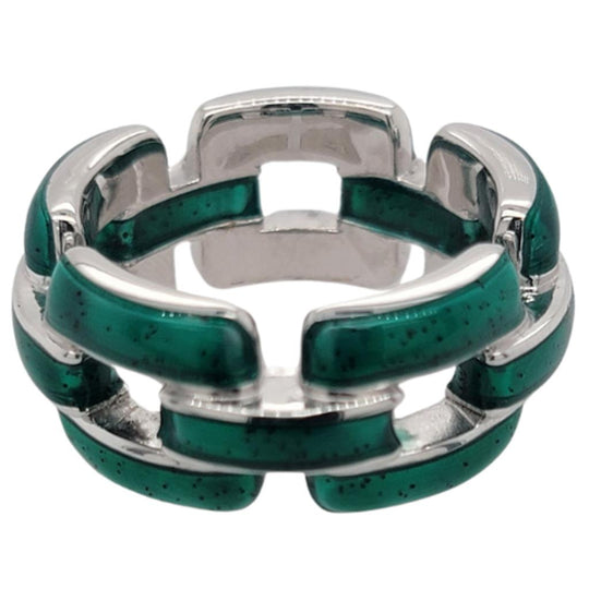 Soho Sterling Silver Emerald Enamel Chain Linked Ring AR900LEMERALD