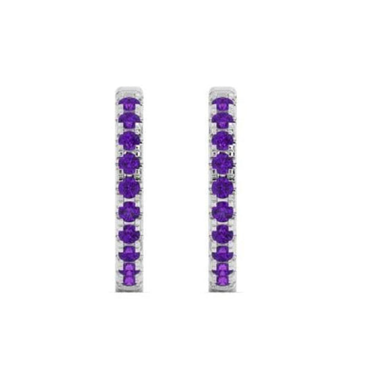 14K White Gold Amethyst Hoop Earrings 22622A-4W