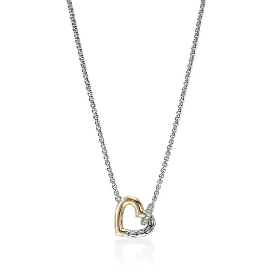 John Hardy 14K Yellow Gold/Sterling Silver Interlinking Diamond Heart Necklace NZZP989722DIX16-18