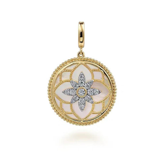 Gabriel & Co 14K Yellow Gold Mother of Pearl Diamond Medallion Pendant PT6614Y45WM