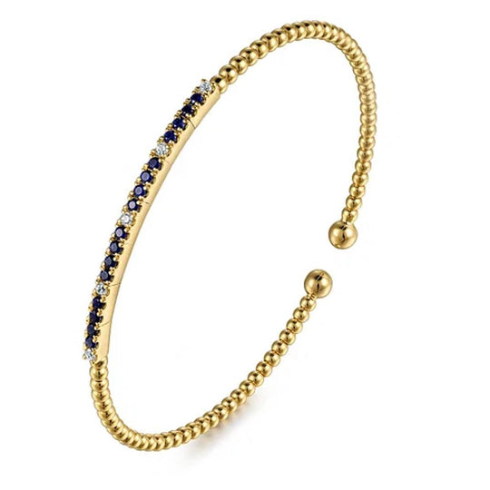 Gabriel & Co 14K Yellow Gold Bujukan Diamond and Blue Sapphire Beaded Bracelet BG4702-65Y45SA