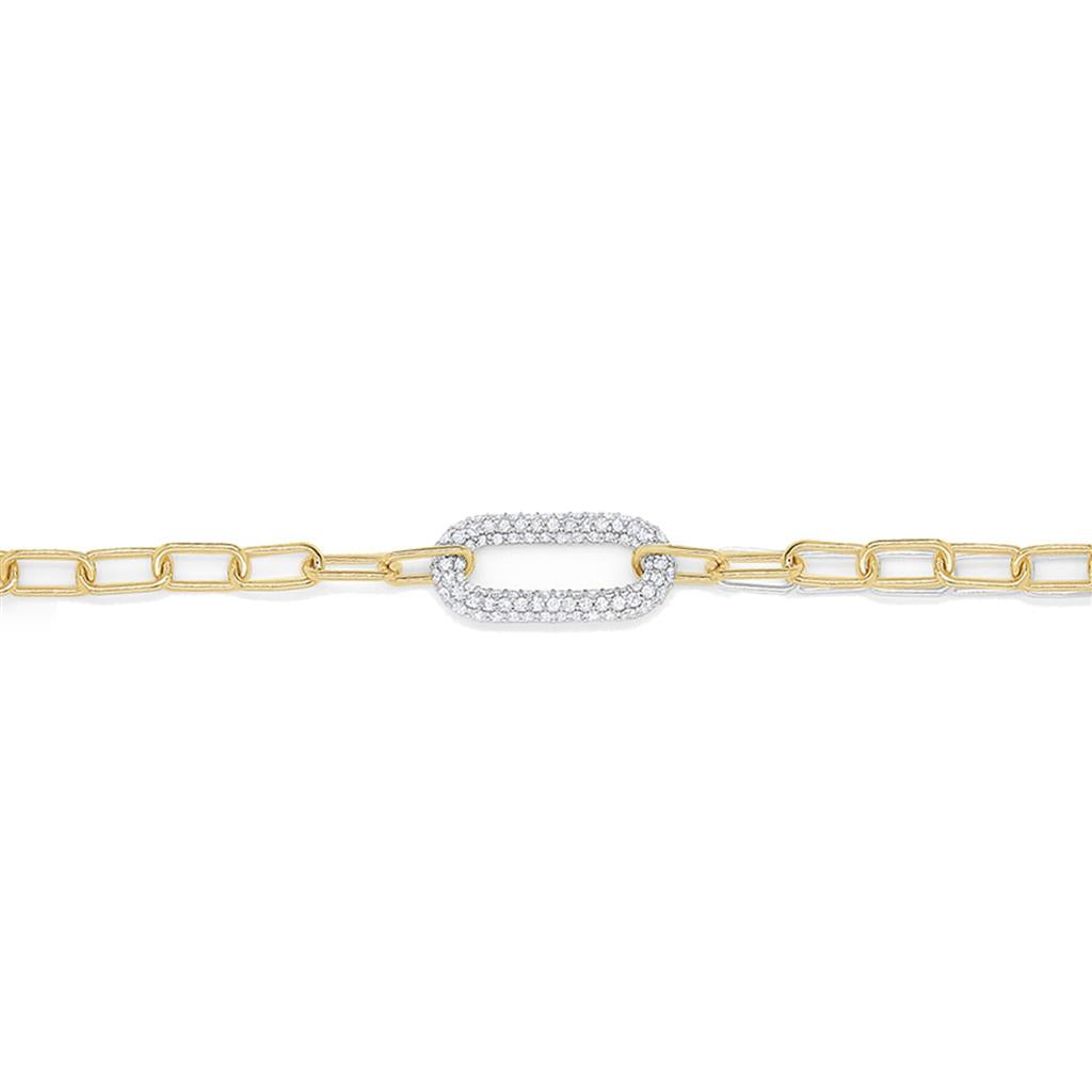 14K Two Tone Paperclip Link Diamond Bracelet B5189