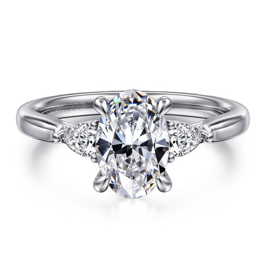 Gabriel & Co 14K White Gold Three-Stone Lotus Diamond Engagement Ring ER16402O6W44JJ