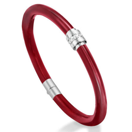 Soho Sterling Silver Red Enamel Diamond Bangle AB939SDLGRANTO