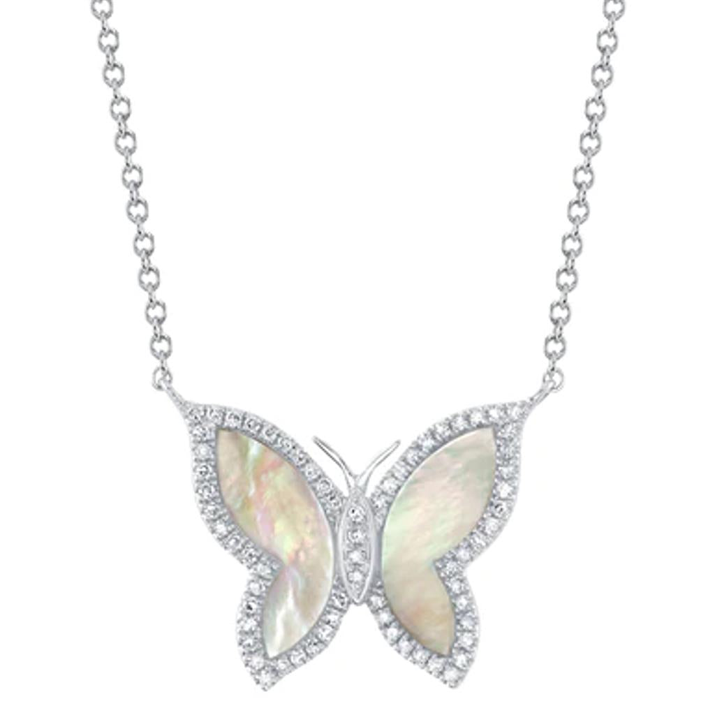Shy 14K White Mother of Pearl Diamond Accented Butterfly Necklace SC55025338
