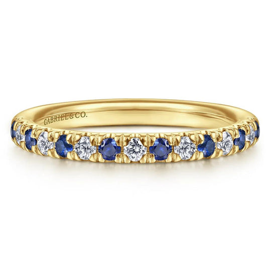 Gabriel & Co 14K Yellow Gold Alternating Diamond and Blue Sapphire Band AN14190Y44SA
