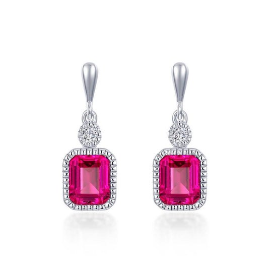 Lafonn Sterling Silver Platinum Plated Lab Grown Ruby Simulated Diamond Drop Earrings BE007RBP00