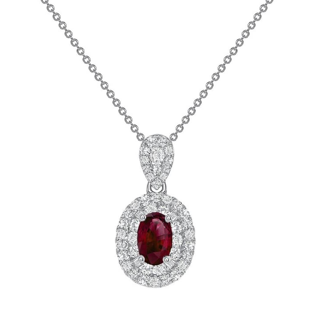 Uneek 18K White Gold Double Halo Diamond and Ruby Necklace LVNRI290R