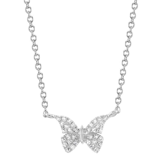 Shy Creation 14K White Gold Diamond Butterfly Necklace SC55024049V2