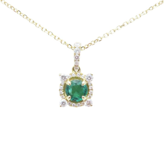 14K Yellow Gold Emerald Diamond Halo Necklace RN144-043E