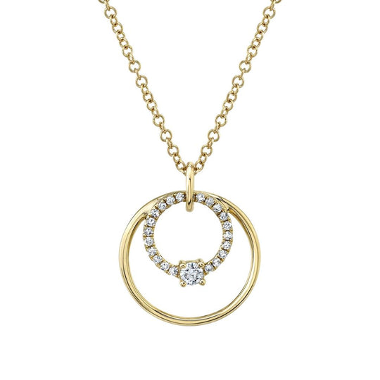 Shy Creation 14K Yellow Gold Circle Diamond Pendant SC55009040
