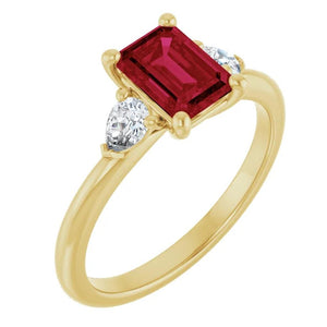 14KY Lab Grown Ruby & Diamond 3 Stone Ring 124694/RUBYDIA