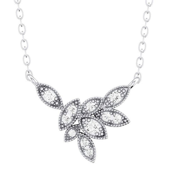 Costar 14K White Gold Milgrain Floral Diamond Necklace RP33947W