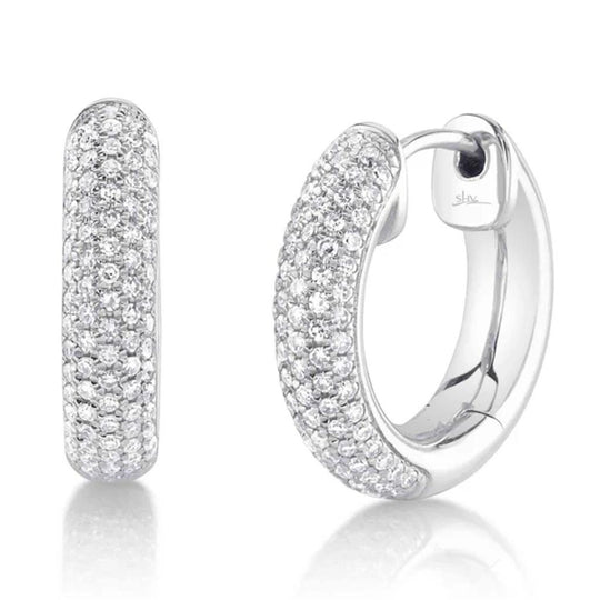 Shy Creation 14K White Gold Pave Diamond Hoop Earrings SC22009383VD0.60