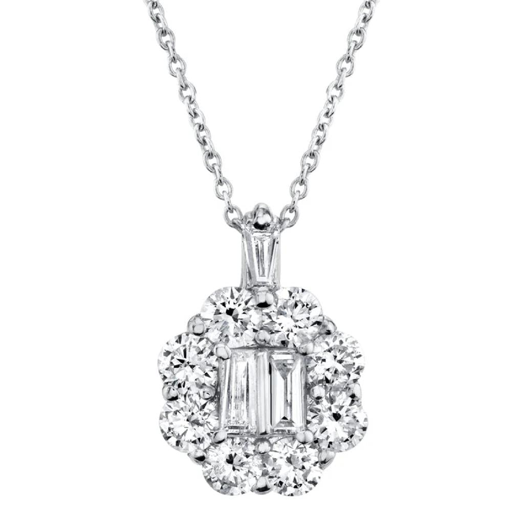 Shy Creation 14K White Gold Diamond Baguette Necklace COR37215771