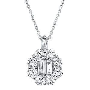 Shy Creation 14K White Gold Diamond Baguette Necklace COR37215771