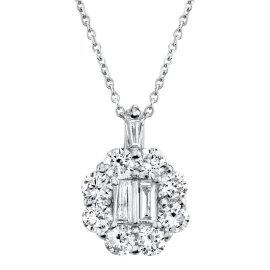 Shy Creation 14K White Gold Diamond Baguette Necklace COR37215771