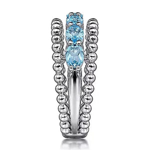 Gabriel Sterling Silver Swiss Blue Topaz Triple Row Ring LR52331SVJBT