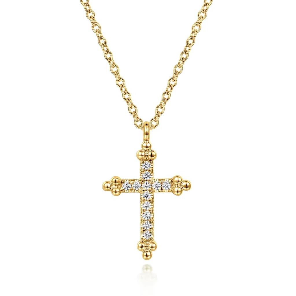 Gabriel & Co 14K Yellow Gold Bujukan Diamond Cross Pendant Necklace NK7179Y45JJ