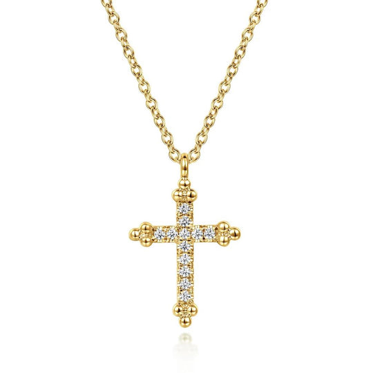 Gabriel & Co 14K Yellow Gold Bujukan Diamond Cross Pendant Necklace NK7179Y45JJ