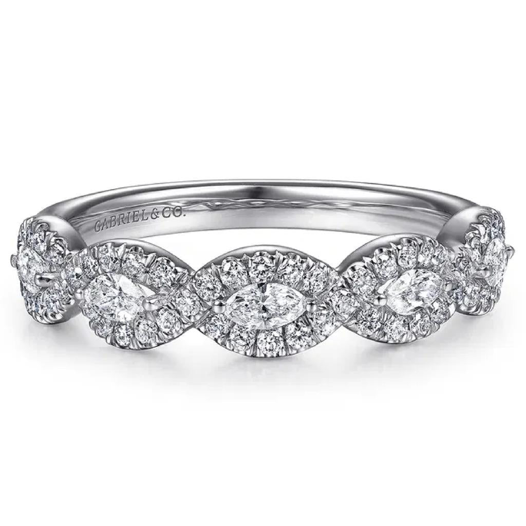 Gabriel & Co 14K White Gold Round and Marquise Diamond Halo Anniversary Band AN15312W44JJ