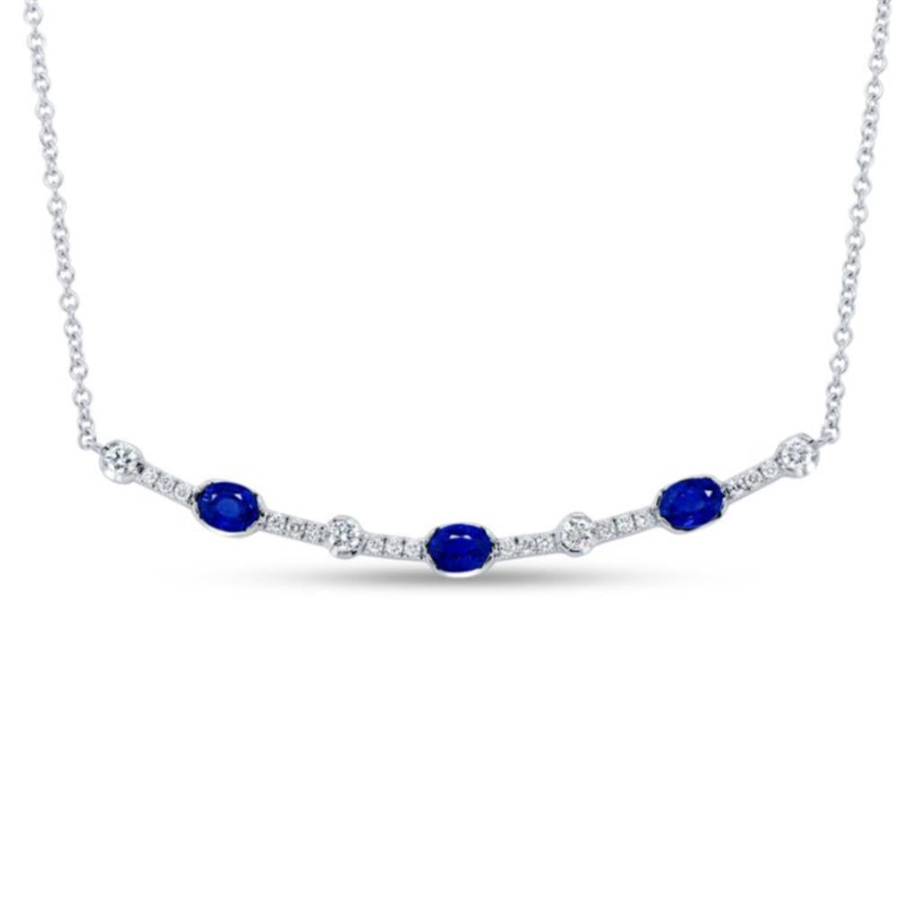 Uneek 18K White Gold Blue Sapphire and Diamond Curved Bar Necklace PN023BS